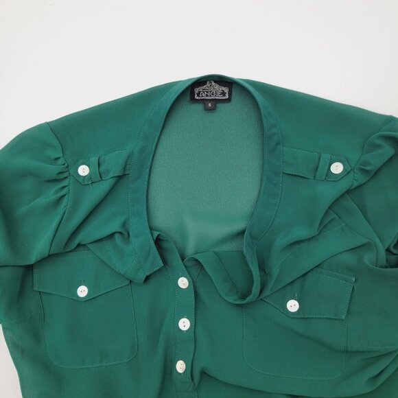 Angie Womens Sheer Tunic Blouse Small Green Career Ethereal Layer Goblin… - Picture 13 of 16
